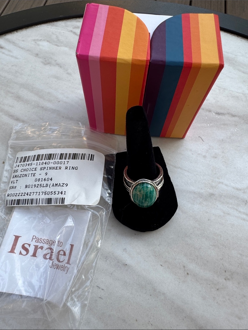 Passage to Israel Silver Spinner Ring with Green Amazonite